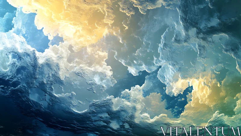 Sky-ocean collision where clouds learn to breathe water.