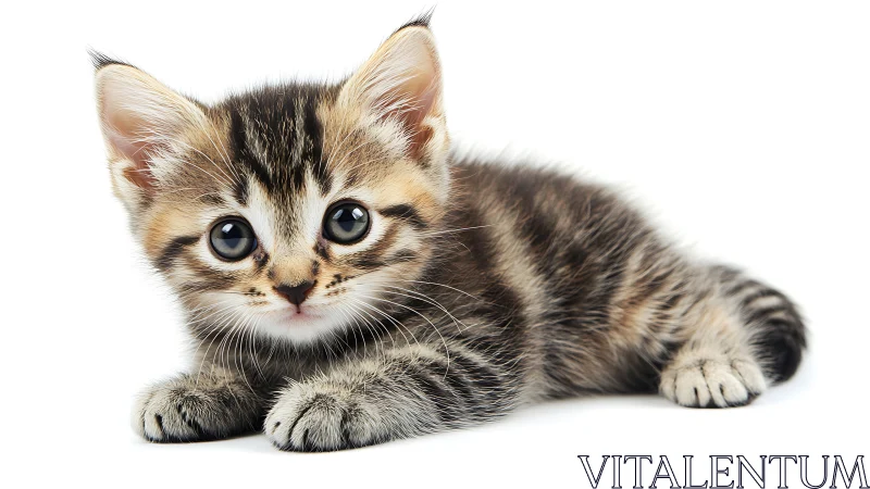 Adorable Tabby Kitten with Striking Blue Eyes Gazes Softly Forward