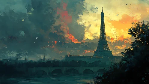 Storm-kissed Paris evening wrapped in painterly twilight.