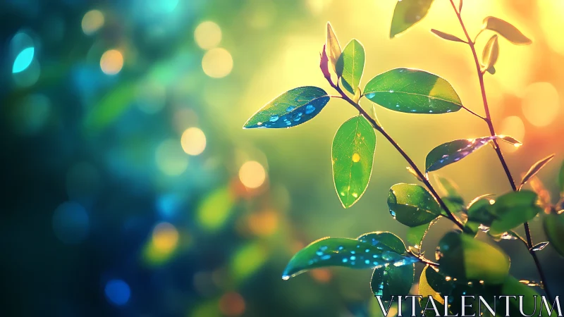 Sunlit leaves glisten softly against a dreamy bokeh glow