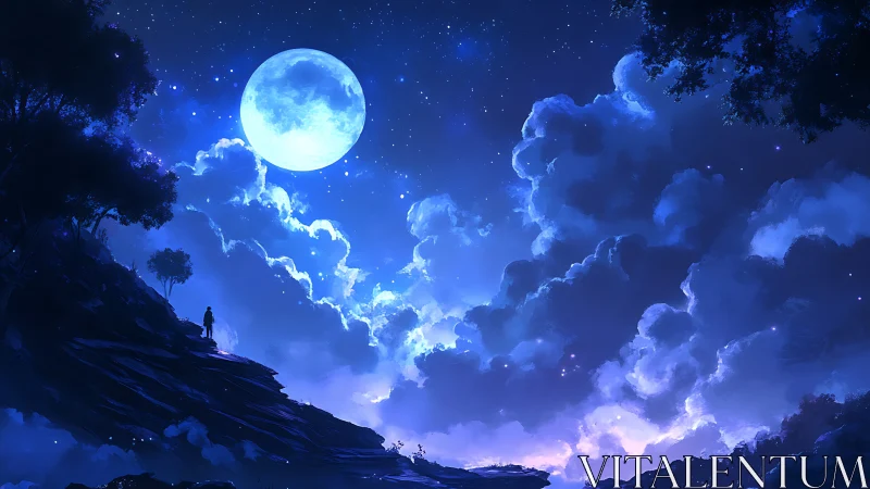 Moonlit dreamscape above misty cliffs and starglow horizon.