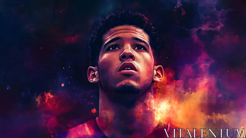 Starlit athlete rises through nebula storms of color