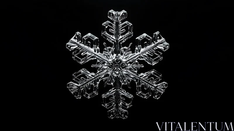 Crystal snowflake glows sharply against deep black void