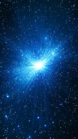 Starborn eruption of blue cosmic light in a midnight void.