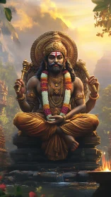 Golden mountain sage in serene sunrise meditation.