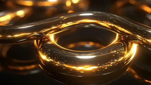 Shiny Golden Metal Chain Close-Up in Abstract Digital Art Style.