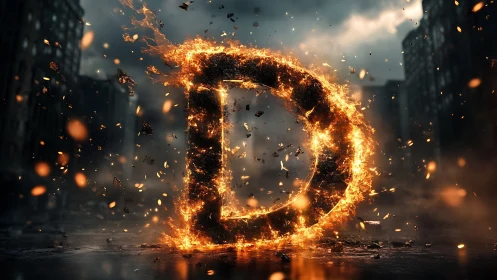 Incandescent Letter D: Combustion-Ignited Typographic Form.