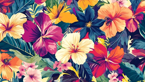 Vibrant Tropical Floral Pattern with Bold Color Blocking
