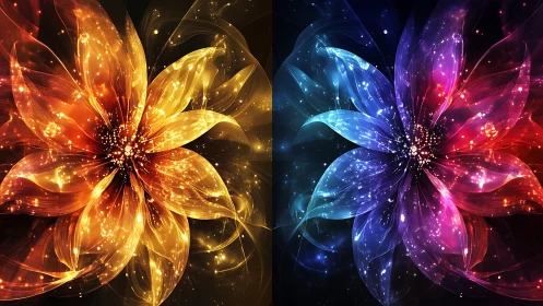 Twin nebula blossoms ignite the dark with molten starlight