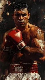 Boxer in Red Gloves Rendered with Textured Gold and Rust Overpainting