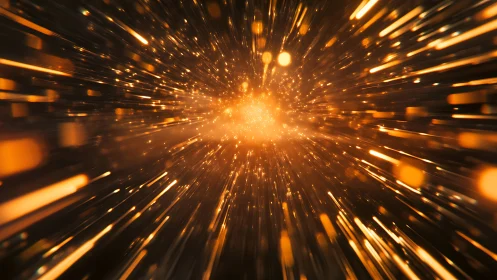 Digital particle burst in golden radial motion blur field.