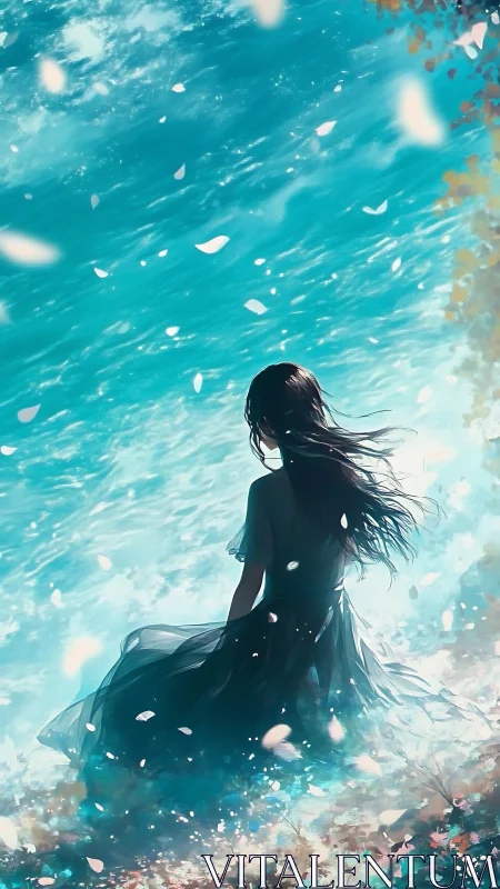 Backlit shoreline silhouette amid turbulent cyan surfscape.