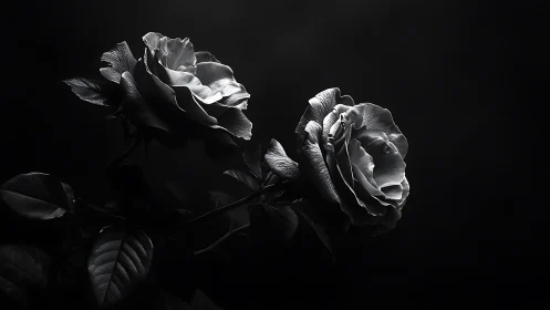 Monochromatic Roses Against Darkness.