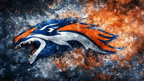 Stylized horse head logo with dynamic splatter background.