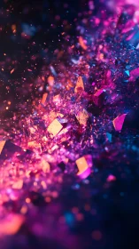Neon crystal shards explode through dark cosmic void
