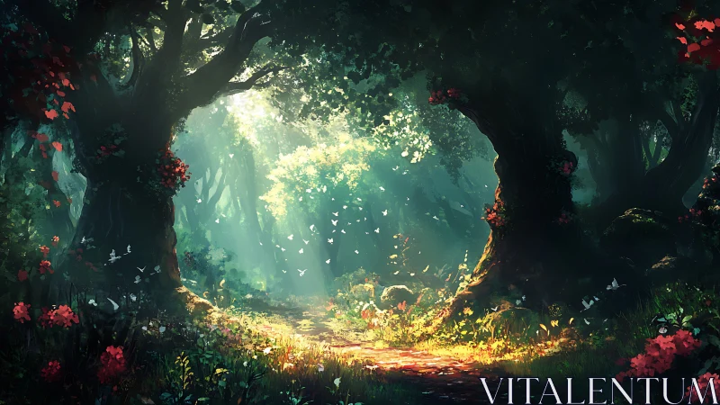 Enchanted Forest Grotto with Luminescent Canopy and Radiant Undergrowth