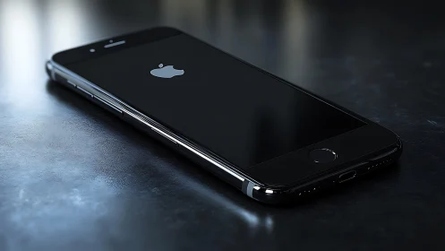 Black iPhone on reflective surface showcasing Apple design.