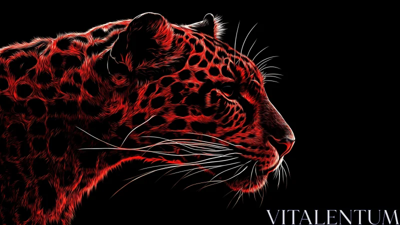 Red Leopard Head Portrait Against Black Background.