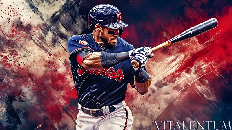 Baseball batter swings bat against abstract painted backdrop