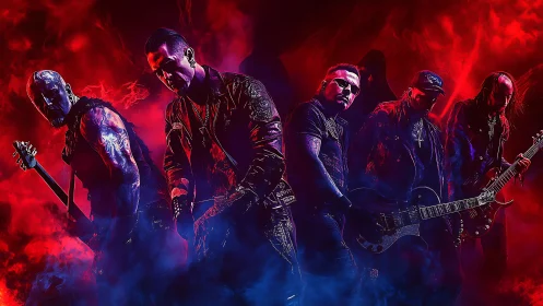 Rock band portrait uses red and blue backlighting effects