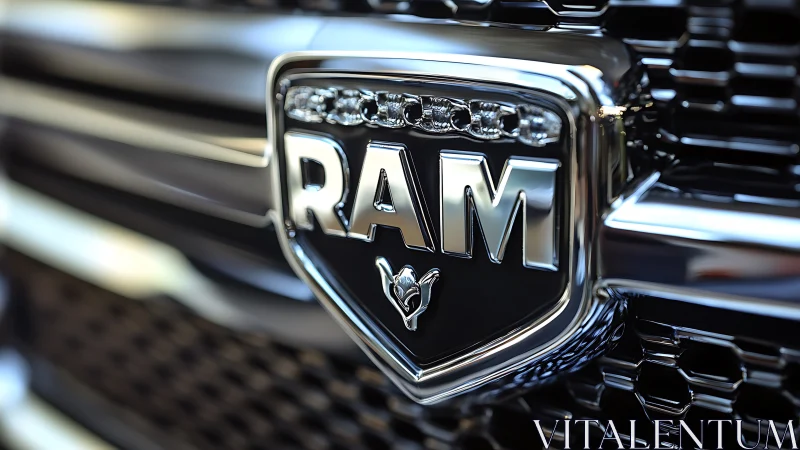 Bold chrome RAM truck emblem shining with confident style.