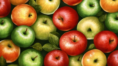 Glossy apple chorus in red, gold, and green harmony.