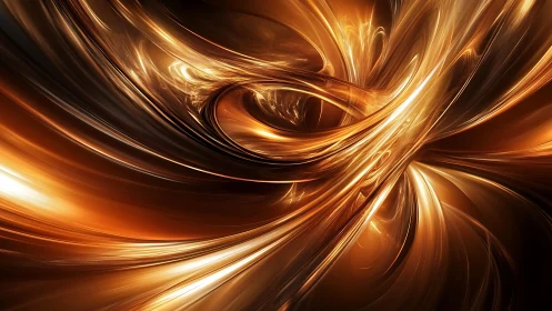 Metallic golden light ribbons in abstract swirling motion.