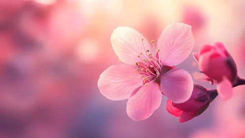 Pink Cherry Blossom in Soft Focus Light.