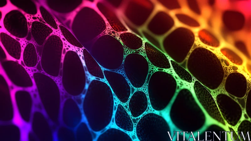 Curved cellular mesh surface displays multicolor gradient lighting