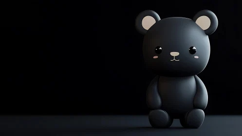 3D minimalist black bear character on deep negative space background.