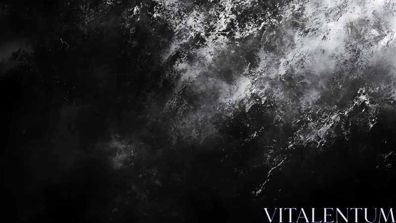 Stormlit mountain skin breathes through veils of crawling mist