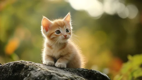 Sunlit Whiskers: Ginger Kitten's Curious Moment.