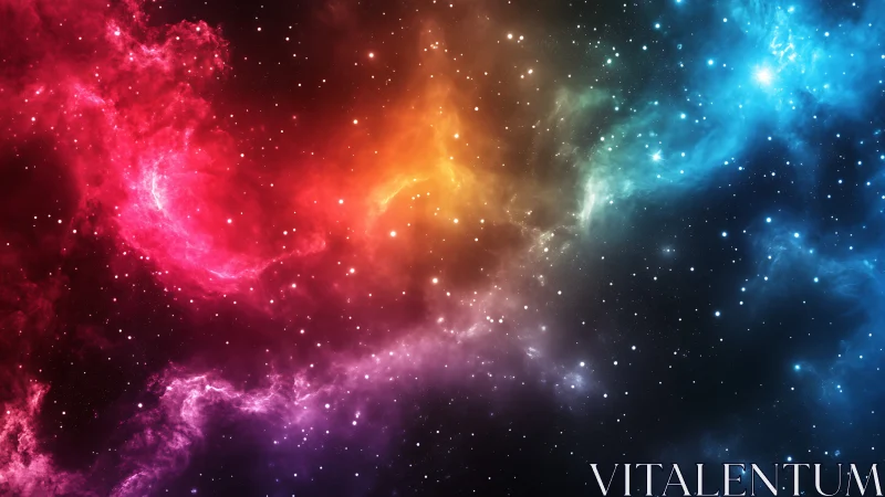 Dreamy rainbow nebula stretching across a star bright sky.