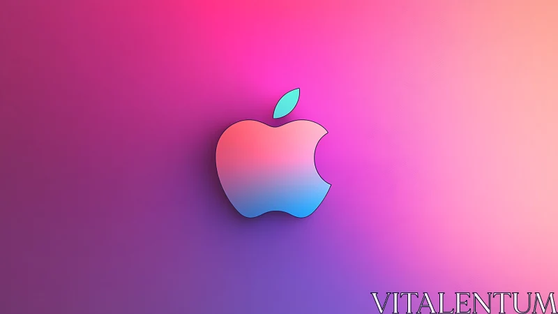 Glowing gradient apple icon on soft pink and blue backdrop.