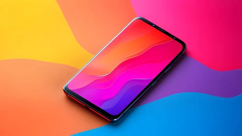 Modern smartphone on vibrant abstract background, digital art.