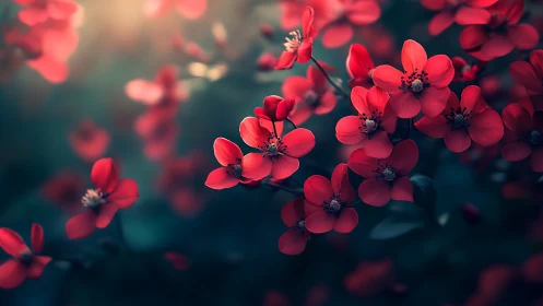 Crimson Blooms Whisper Through Soft Garden Light