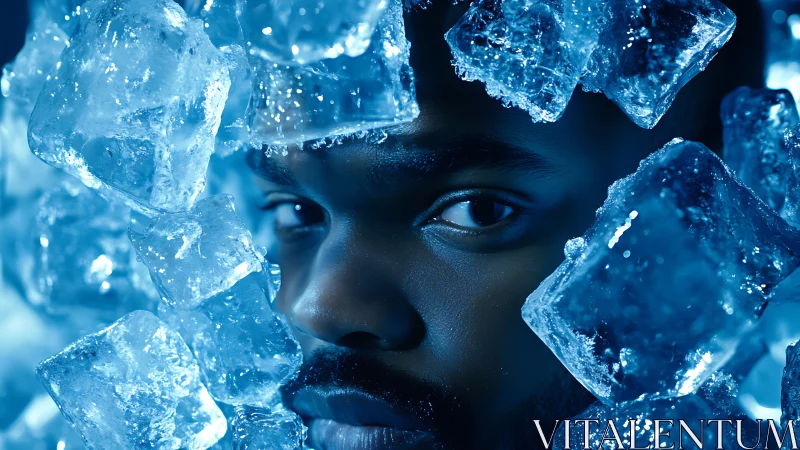 Portrait study with crystalline ice framing intense gaze.