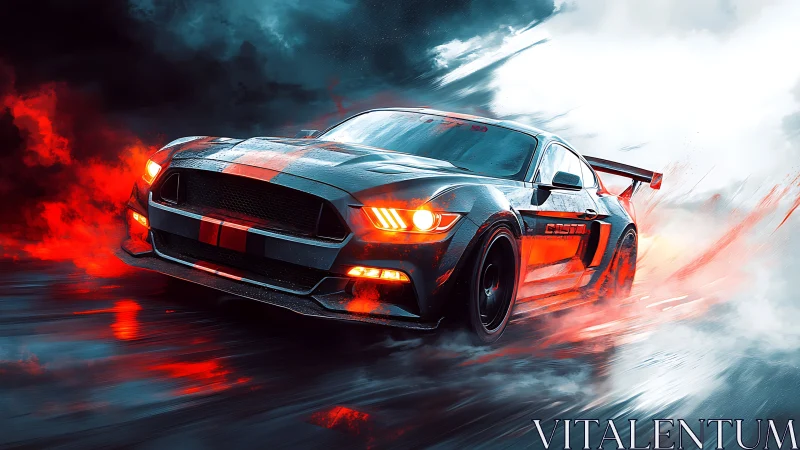 Racing sports car in dynamic red and blue motion scene.