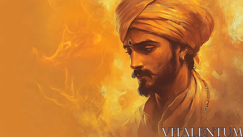 Warm-toned digital portrait of turbaned man with soft brushwork