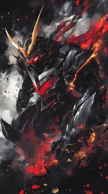 Fierce armored fire knight strides through swirling embers