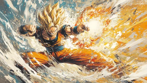 Blazing warrior unleashes radiant power in a storm of energy