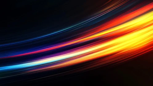 Vibrant neon light trails on black background, abstract digital art.