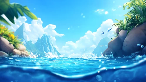 Crystalline Cliffs Meet Tropical Waters Below.