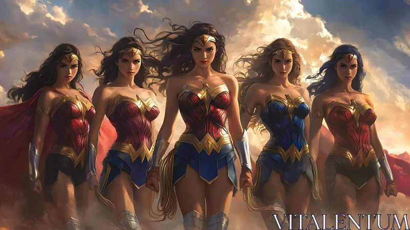 Five Powerful Wonder Woman Warriors in Dramatic Digital Art.