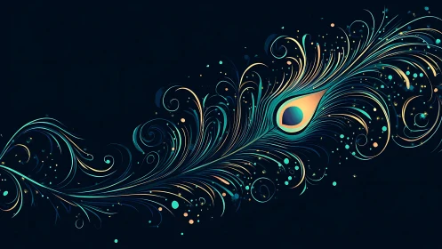 Digital peacock feather scroll in luminous vector arabesque.