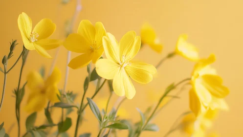 Yellow flowers with delicate petals against soft golden background