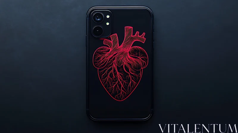 Neon Heart Anatomical Design on Dark Phone Display.