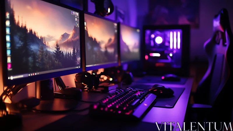 RGB-lit dual-monitor gaming workstation with cinematic glow.