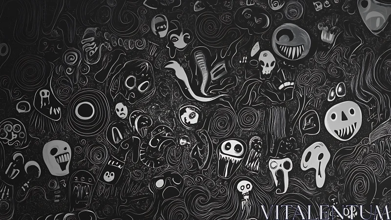 Whirling monochrome ghosts in chaotic abstract swarm.