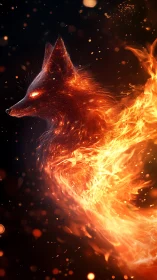 Fiery fox spirit silhouette blazing against dark void.